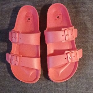 Womens ORANGE Double-Buckle Slide Sandals
